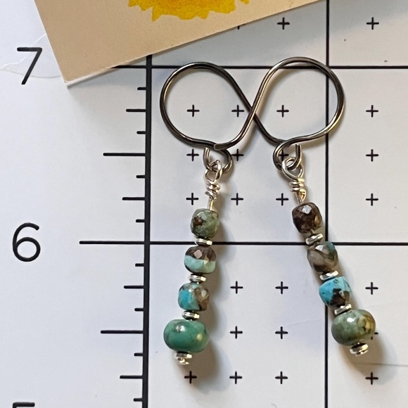 Handmade - Faceted Natural Turquoise and Sterling Dangle Earrings - Picture 3 of 4